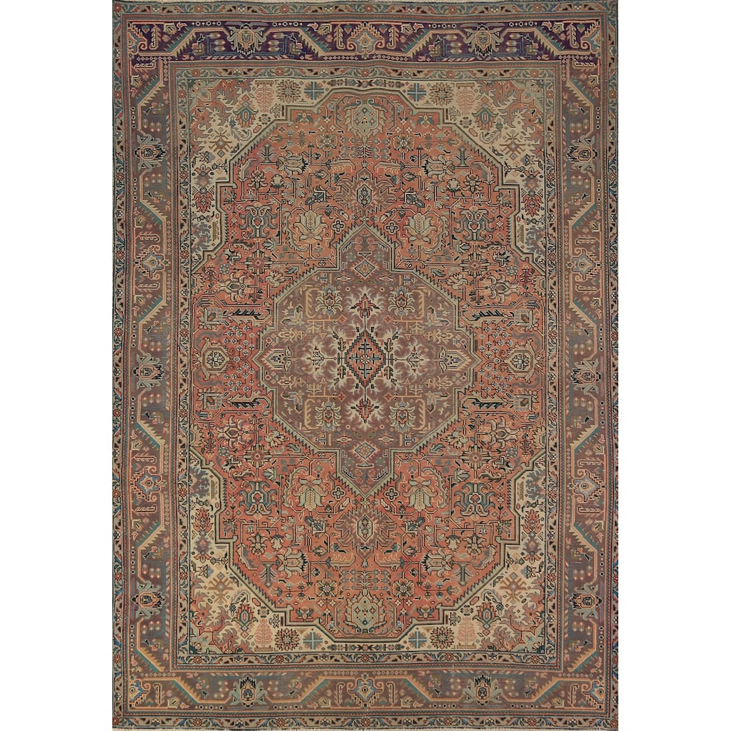 Geometric Tabriz Persian Vintage Area Rug Handmade Wool Carpet - 6'7" x 9'7"