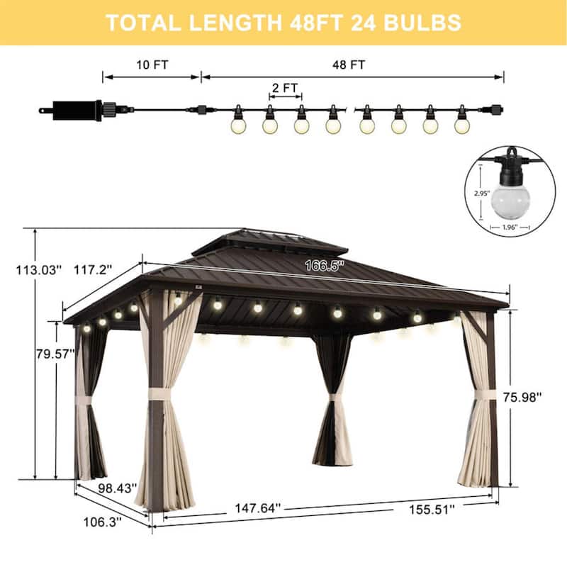 PURPLE LEAF Gazebo Outdoor Gazebo with Dual-Layer Galvanized Steel Double Roof Aluminum Gazebo with Netting and Curtains Bronze