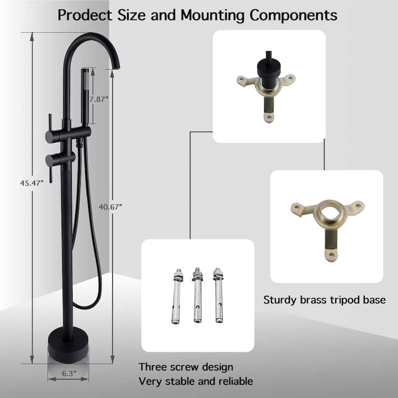 46"H Double Handle Floor Mounted Freestanding Tub Filler with Handheld Shower