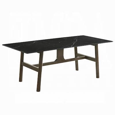 Eny Dining Table, 71 Inch Ceramic Rectangular Top, Walnut Brown Wood - Black, Walnut Brown