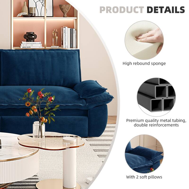 3-in-1 Convertible Velvet Sofa Bed, Pull-Out Queen Sleeper Bed, Chaise Lounge Sofa Daybed, Easy-to-Assemble