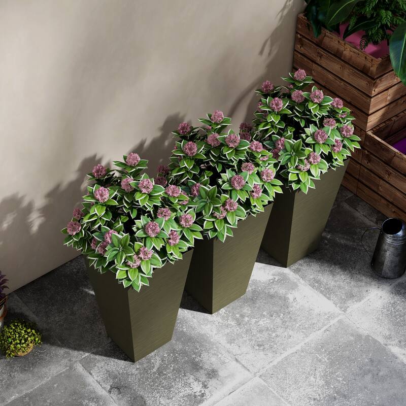 Outsunny 28" Tall Outdoor Planters, Set of 3 Large Taper Planters with Drainage Holes and Plug