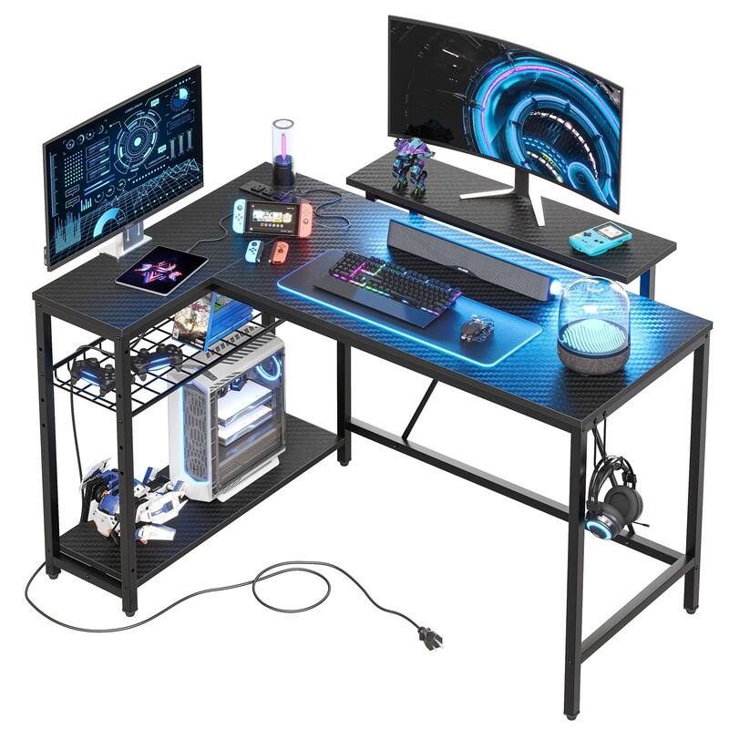 48inch L shaped computer desk with power outlet , Led Gaming desk with Monitor stand