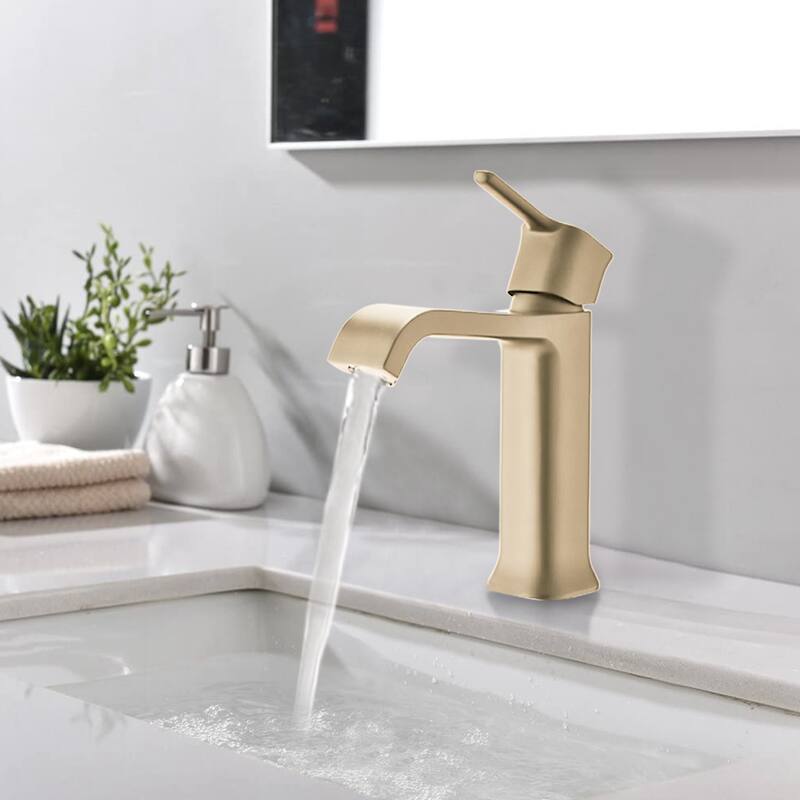 Bathroom Single Handle Faucet Pop Up Drain Gold