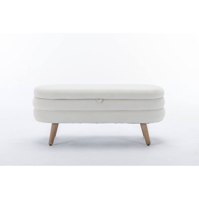 Velvet Fabric Storage Bench Bedroom Bench With Wood Legs For Living Room Bedroom Indoor