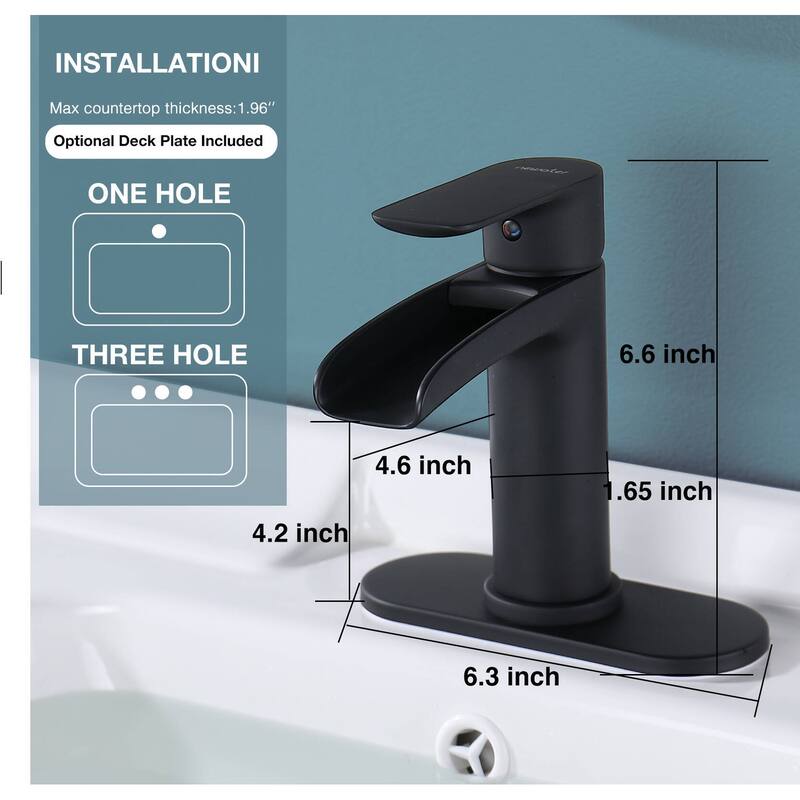 Waterfall Matte Black Bathroom Sink Faucet, Single Hole or 3 Holes faucet for sink