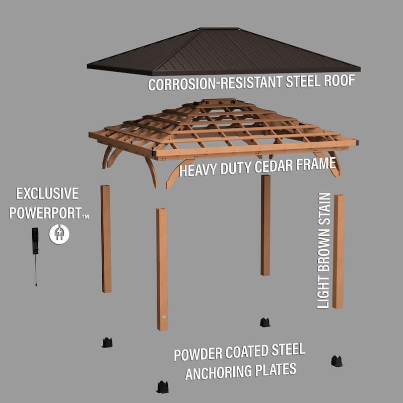 Backyard Discovery Barrington 14x12' Cedar Wood Gazebo with Steel Roof