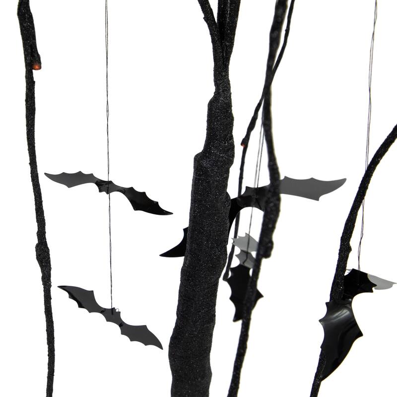 24" LED Black Glittered Halloween Willow Tree With Bats Orange Lights