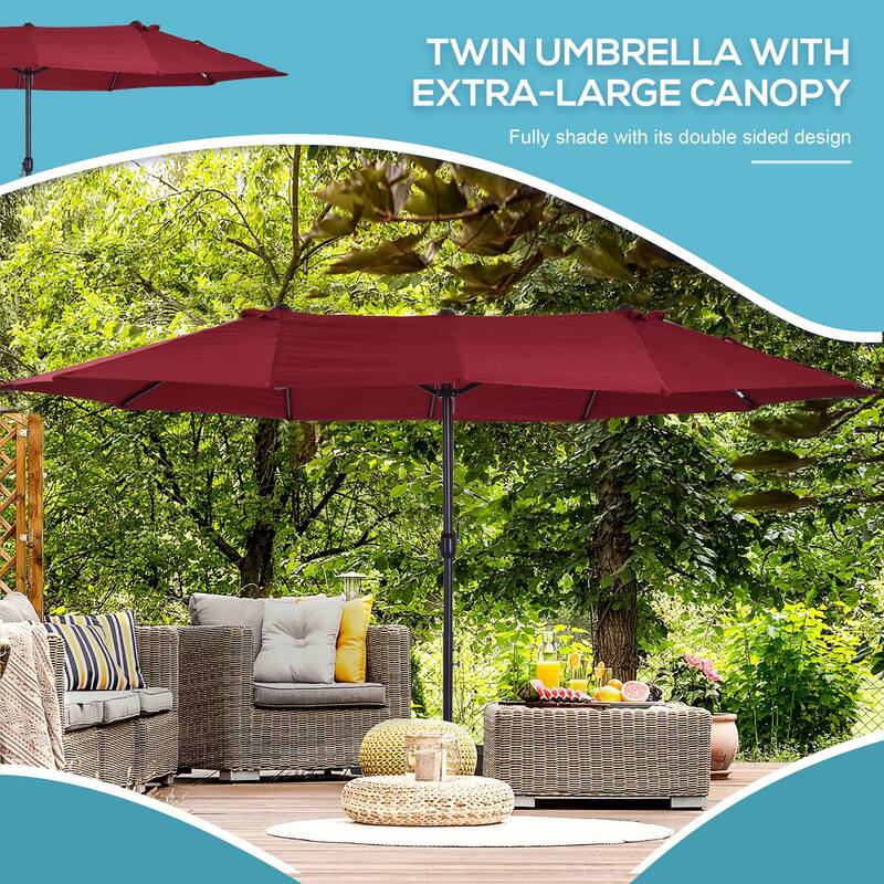 Extra Large 15ft Double-Sided Outdoor Umbrella with Crank Handle and Air Vents for Patio, Deck, Pool