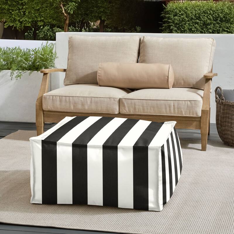 Sorra Home Sunbrella Outdoor Top Stitch Bean Pouf - Cabana Classic - Large