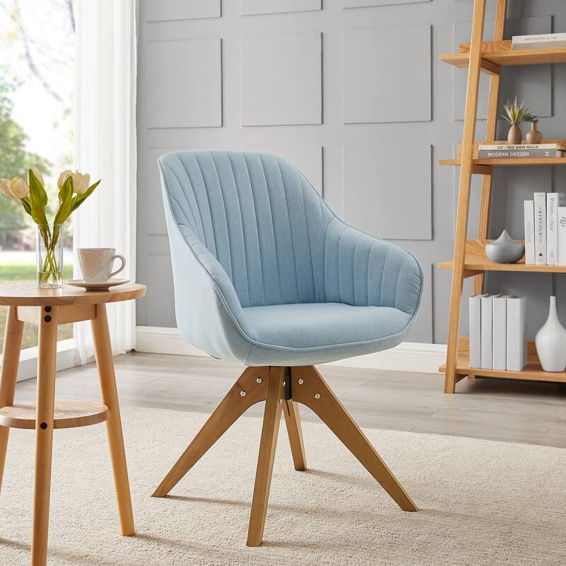 Art Leon Modern Home Office Swivel Arm Accent Chair with Wood Legs - Light Blue