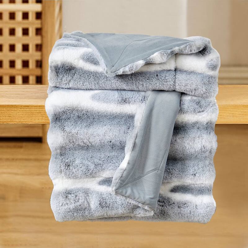 Home Soft Things Tip Dying Two Tone FauxFur Throw Thick Fuzzy Blanket