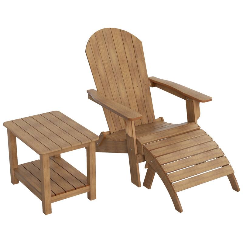 Vineyard HIPS Outdoor Folding Eco-Friendly Seashell Adirondack Chair with Ottoman & Side Table (3-Piece Set)