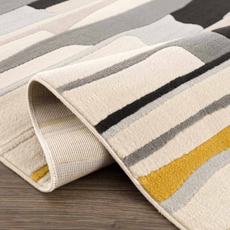Hauteloom Means Living Room, Bedroom Area Rug - Black, Charcoal, Peach - 2' x 3'
