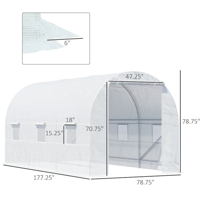 Outsunny 15x7x7ft Walk-in Tunnel Greenhouse Portable Garden Plant Growing House with Door and Ventilation Window White