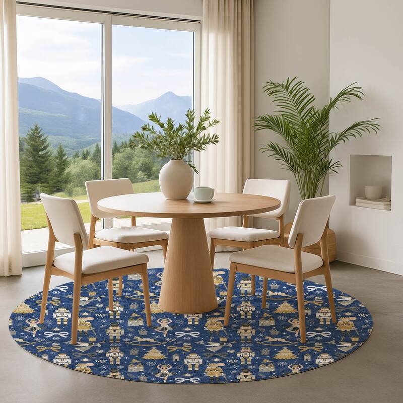 Premium Washable Super Soft Winter Story Mayfield Rug - Navy - 8' x 8'