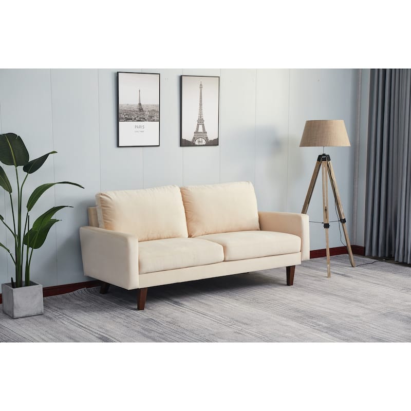 Beige Sofa with Wood and Fabric, 70x33x34 inches