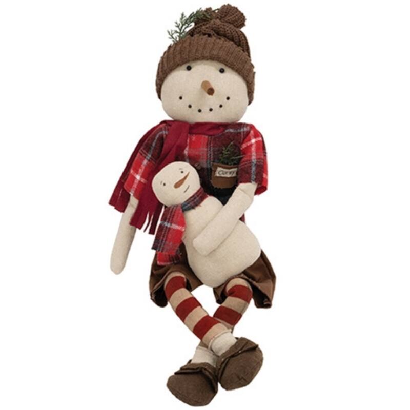 Stuffed Corey Snowman Doll with Snowbaby Christmas Figurine - 7" x 2.50" x 23" - Multi
