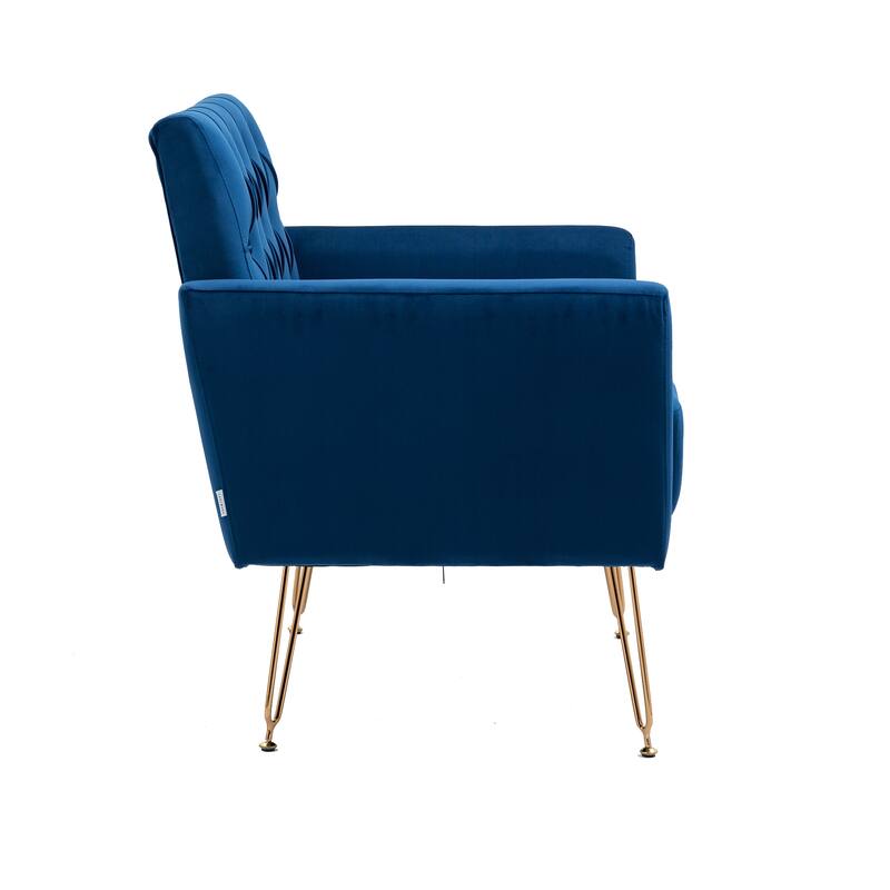 Velvet Upholstered Armchair Single Sofa Modern Tufted Reading Chairs Gold Metal Leg Wingback Chairs for Living Room Bedroom