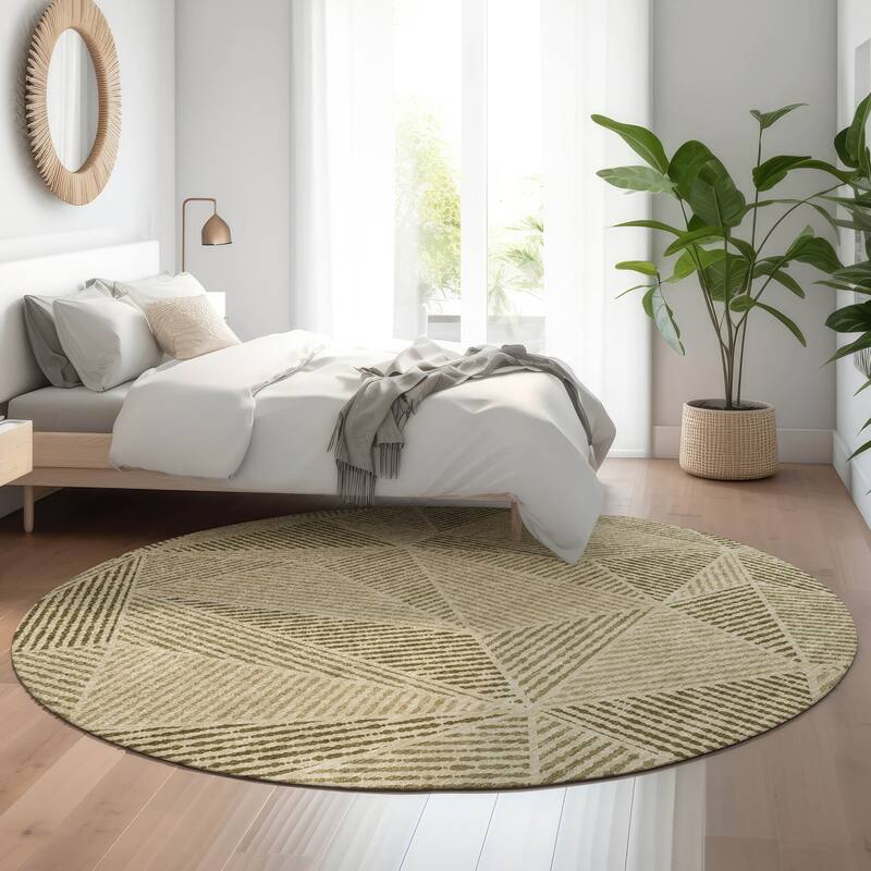 Premium Washable Super Soft Contemporary Mosaic Mayfield Rug - Khaki - 8' x 8' - Round