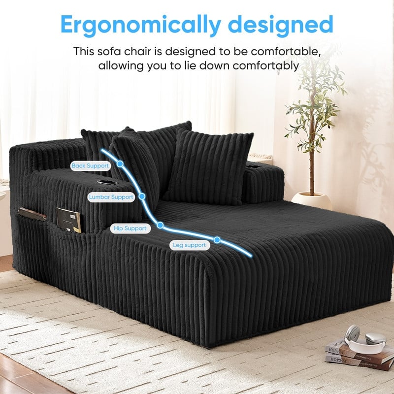 Mixoy Corduroy 51"Chaise Lounge 1-Seater Sofa Chair With Storage
