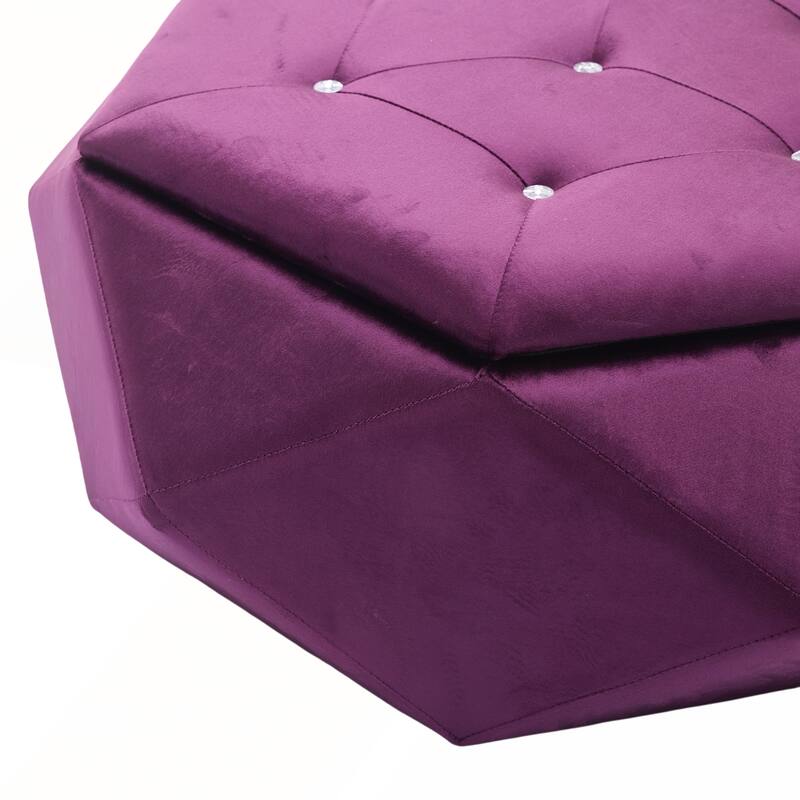 Elegant Velvet Polygon Diamond Tufted Storage Ottoman for Living Room and Bedroom