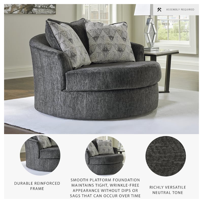 Signature Design by Ashley Biddeford Gray Oversized Swivel Accent Chair - 56"W x 55"D x 39"H