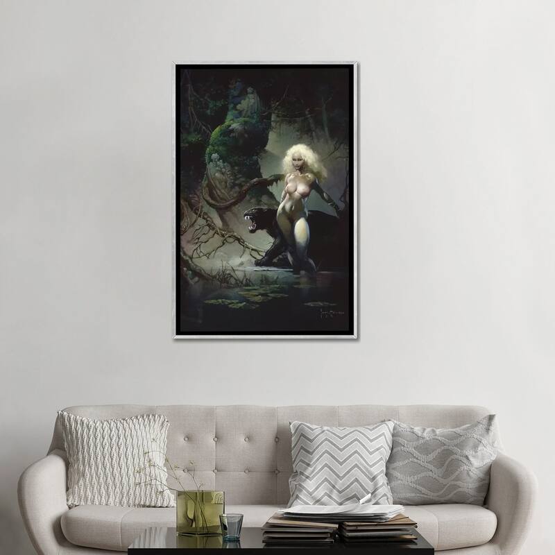 iCanvas "Princess And The Panther" by Frank Frazetta Framed