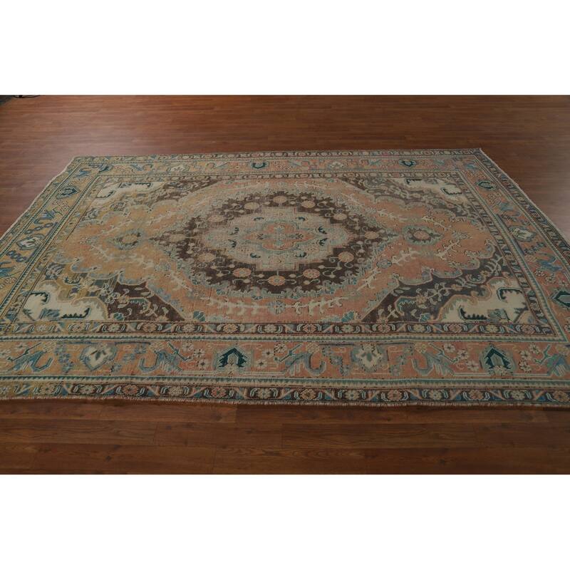 Vintage Orange Tabriz Persian Rug Handmade Traditional Wool Carpet - 6'7" x 9'4"