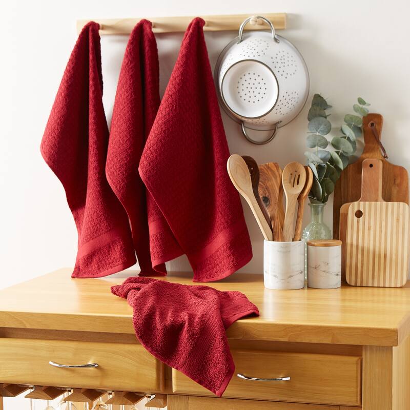DII Solid Terry Waffle Dishtowel Set of 4