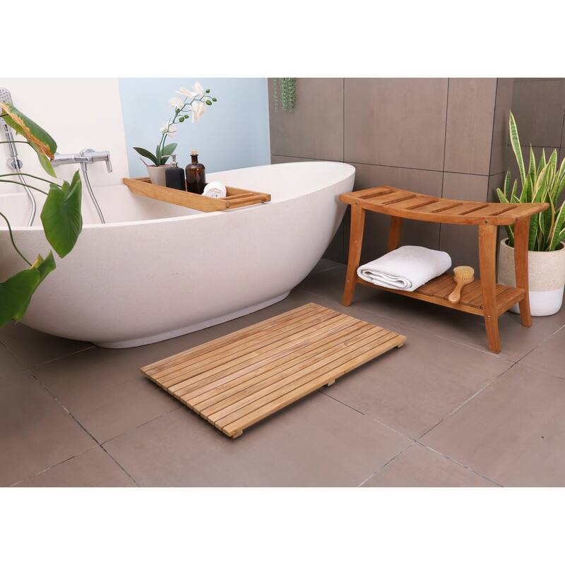 Nordic Style Natural Teak Wood Indoor and Outdoor Shower Mat 31.4" x 19.6"