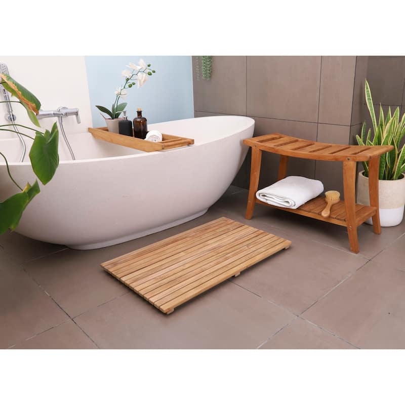 Nordic Style Solid Teak Asian Style Bench with Shelf