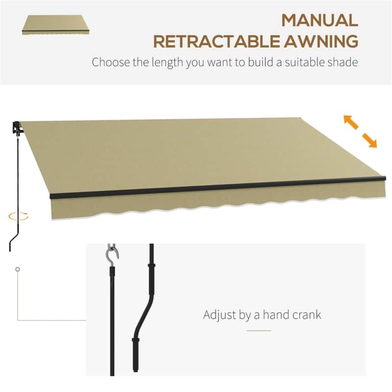 Polyester Aluminum Steel Manual Retractable Outdoor Awning - 141.75" W x 118" D