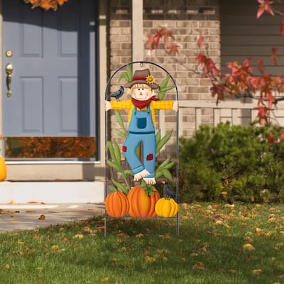 Glitzhome 41.75"H Fall Metal Arch Scarecrow Yard Stake Thanksgiving Decor