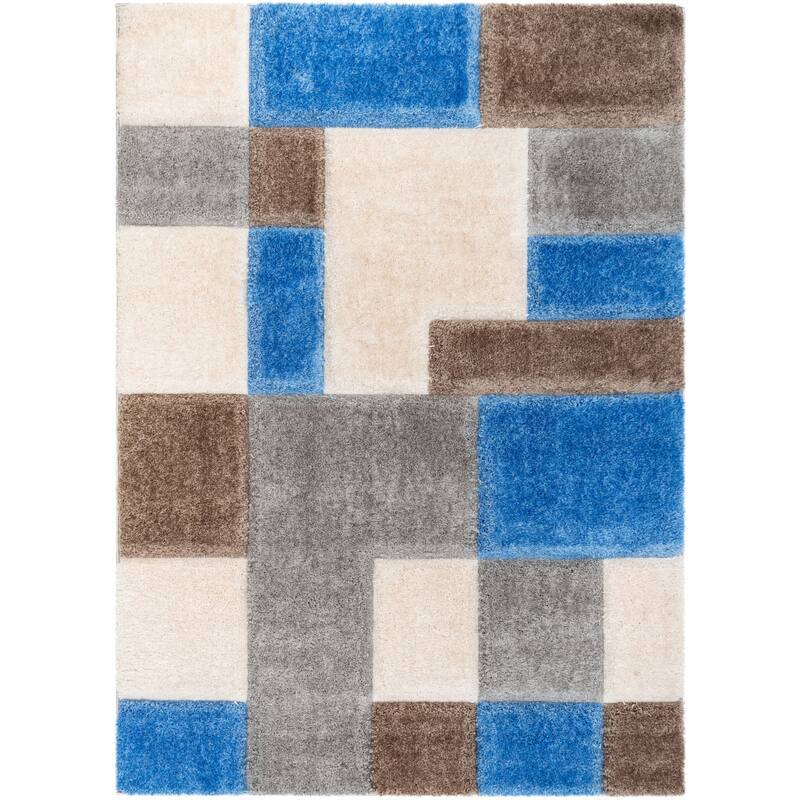 Well Woven San Francisco Escondido Geometric Shag Area Rug - 5' 3" x 7' 3" - Light Blue - Rectangle