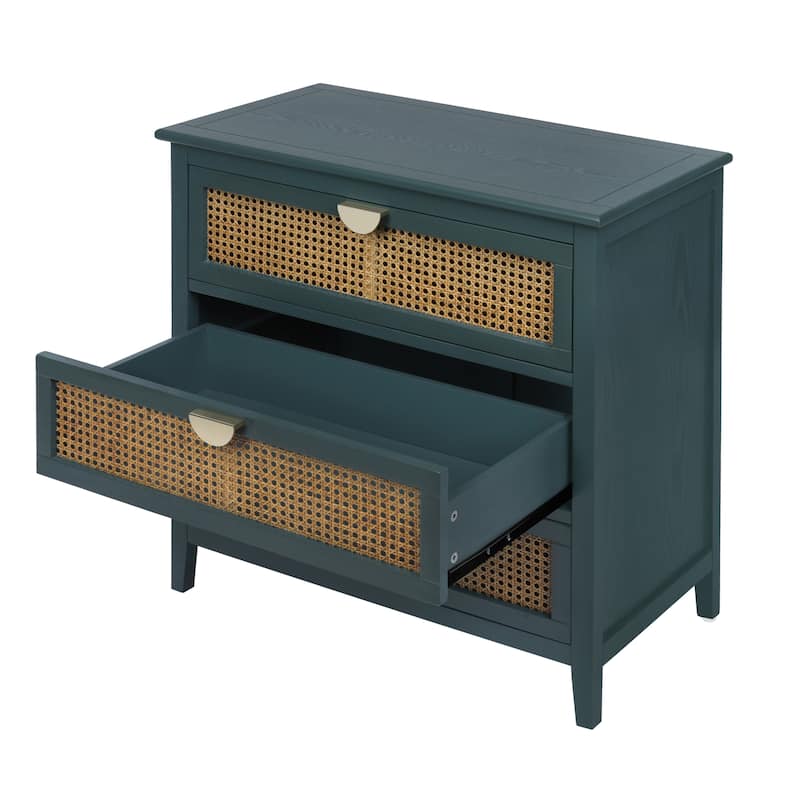 3-Drawer Bachelors Chest Cabinet with Hollow-Carved, Natural Rattan, American Furniture, Suitable for Bedroom, Living room