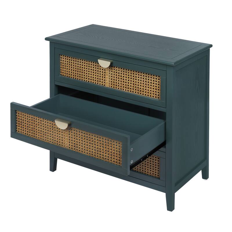 GDFStudio - Rattan Grove American Style Natural Rattan Storage Cabinet with 3 Drawers