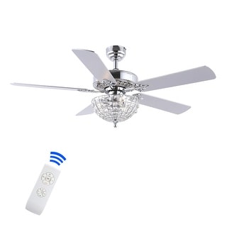 Mandy 52" 3-Light Glam Classic Crystal Dome Shade LED Ceiling Fan With Remote, Chrome by JONATHAN Y