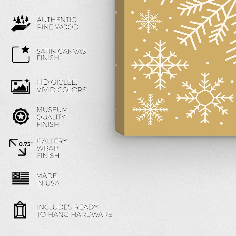 Wynwood Studio Canvas Holiday and Seasonal White Snowflakes over Beige Brown Modern & Contemporary Wall Art Canvas Print
