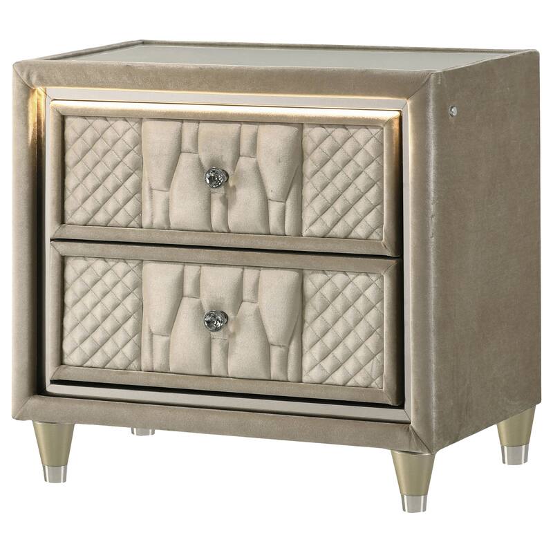 Lorient 2-drawer LED Nightstand with USB Ivory and Camel