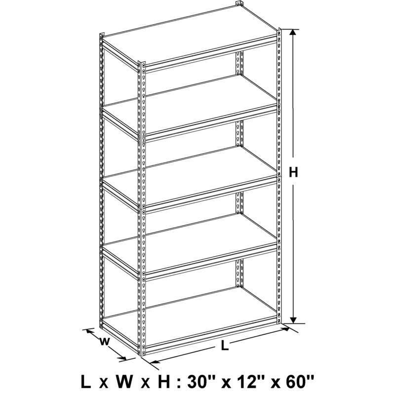 King's Rack 5-Tier White Steel Storage Rack Boltless Shelving Tier Height Adjustable 30" W x 12" D x 60" H.