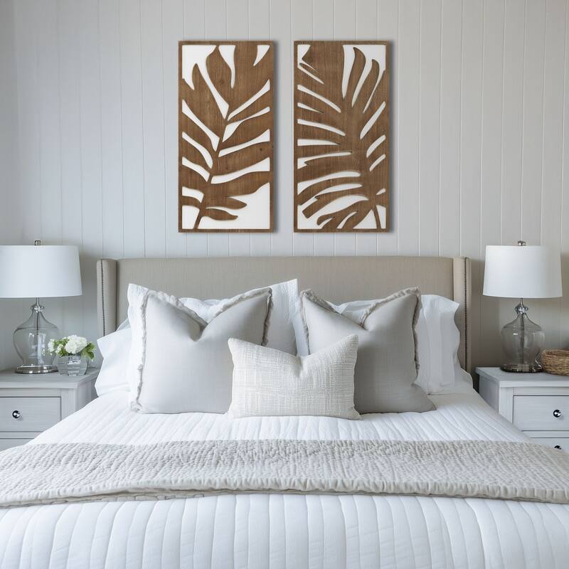 Madison Park Birch Palms Birch Botanical Two-tone Wood Panel Wall Decor Set