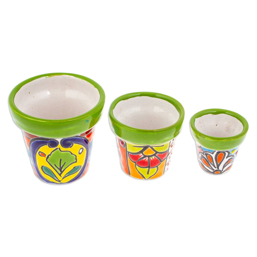 Novica Handmade Flourishing Flora Ceramic Flower Pots (Set Of 3)