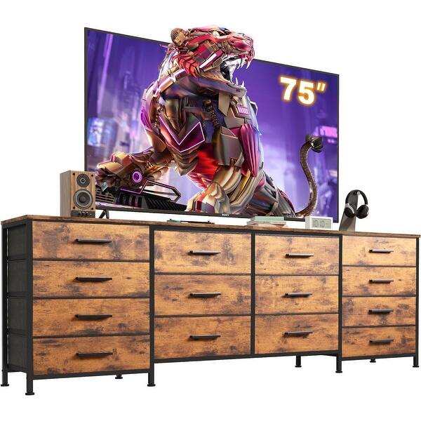 brown fabric dresser Harris 5 Drawer Vertical Storage Dresser with Cast Iron Frame, Wood Top, and Easy Pull Fabric Drawers with Wooden Handles
