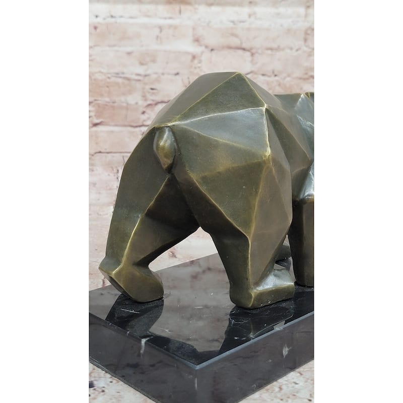 Bronze Bear Statue Geometric Modern Wildlife Sculpture Numbered Decor