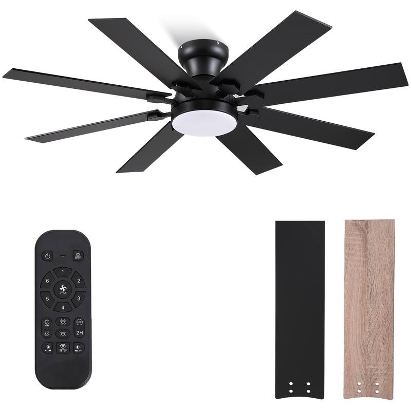 52 Inch Flush Mount Ceiling Fan with Light,8 Blades,Reversible Airflow,DC Motor,Remote and APP Control - 52 Inches