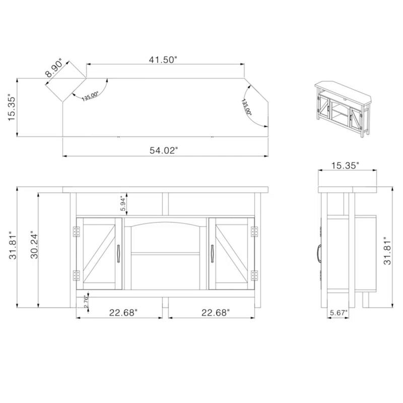 Farmhouse Corner TV Stand for TVs up to 60", Entertainment Center with Storage Cabinets - 31.81'' H X 54.02'' W X 15.35'' D