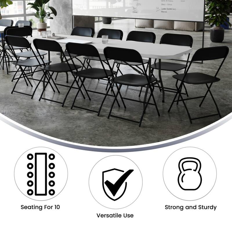 Bi-Fold Plastic Event/Training Folding Table Set with 10 Folding Chairs