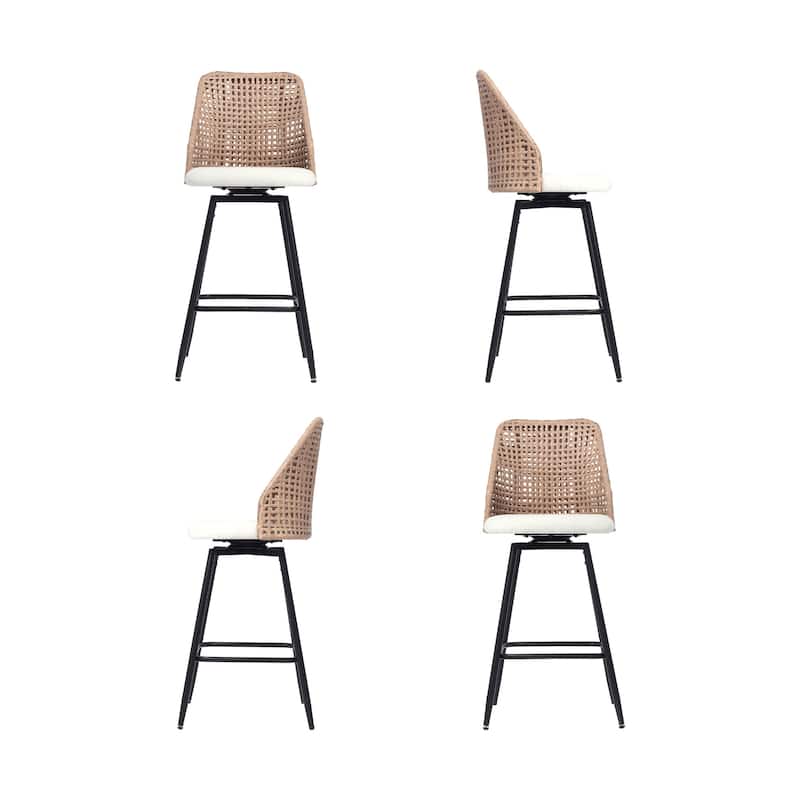 Chenille Counter Height Swivel Bar Stools Rattan Back with Metal Legs