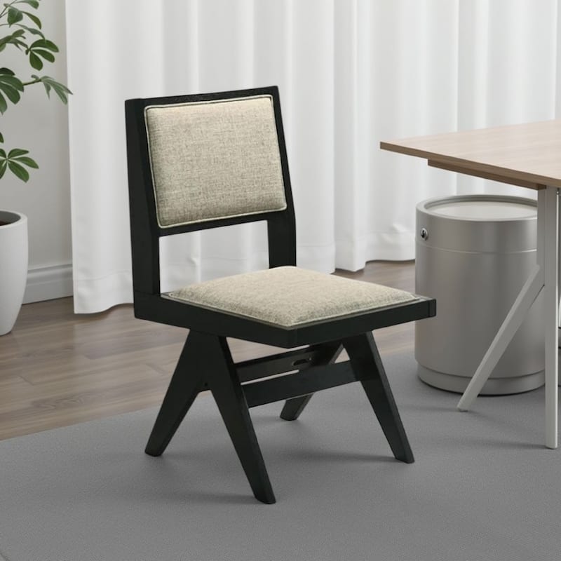 Toty Side Dining Chair Set of 2, Inverted Angled Legs, Black Wood, Gray Fabric